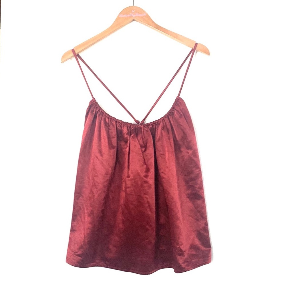(A6) NEW Bishop + Young Burgundy‎ Satin cami tank top, Size Small, NWOT